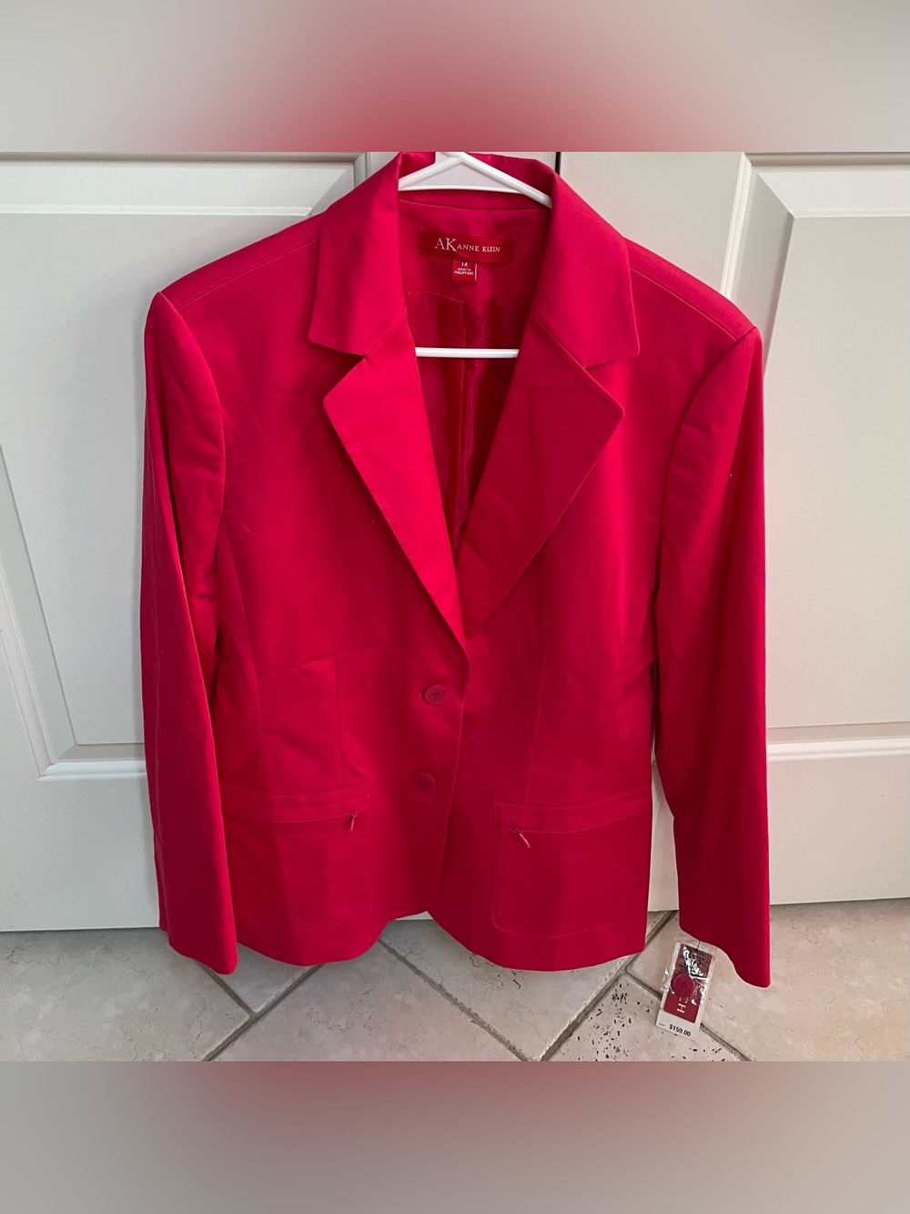 NWT Anne Klein Cotton Stretch Blend Fuchsia Zipper Detailed Jacket Blazer Work